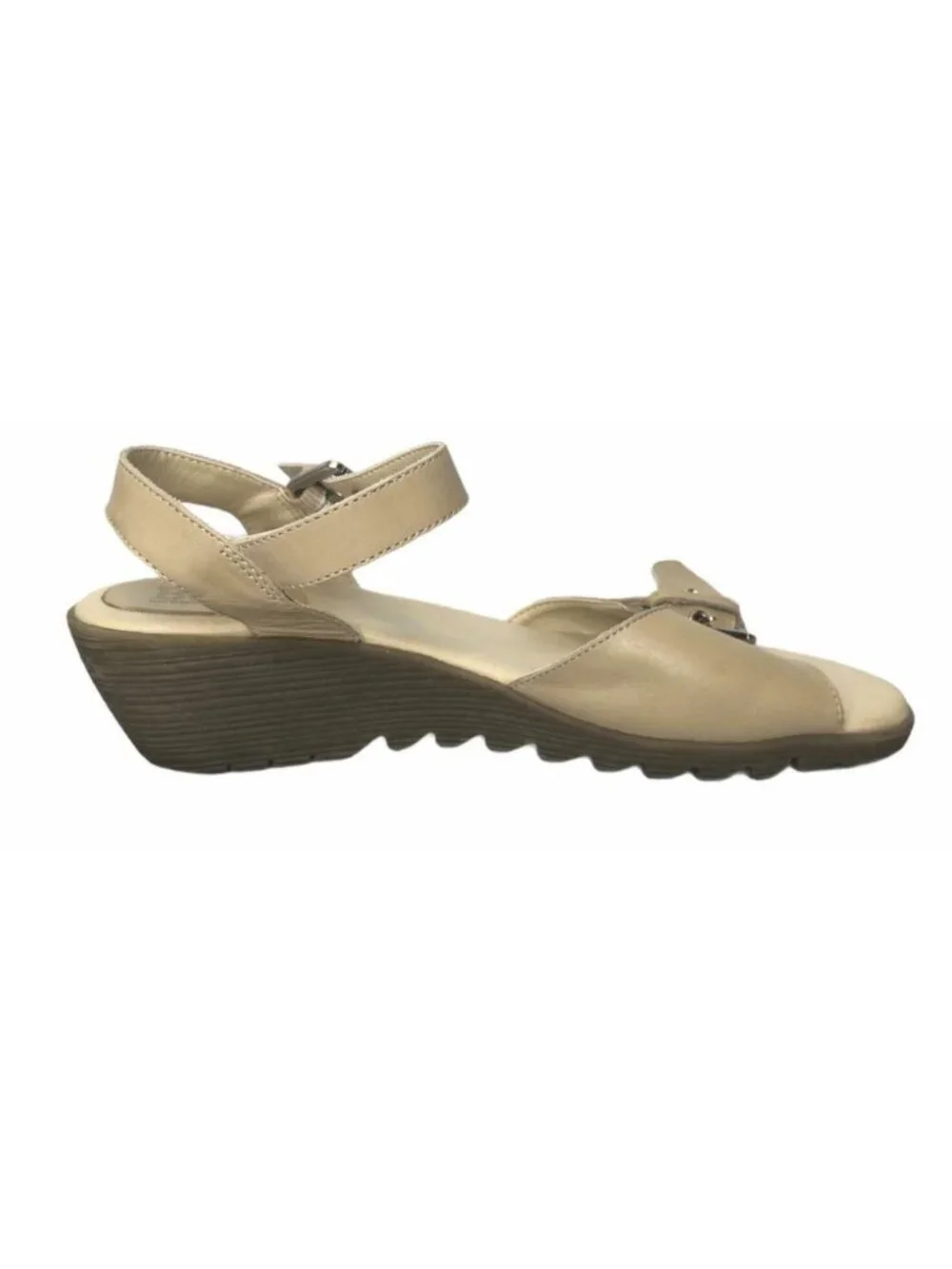 G H Bass & Company Sandals Womens 8M Flats Leather Ankle Strap Buckle Beige - Picture 11 of 12